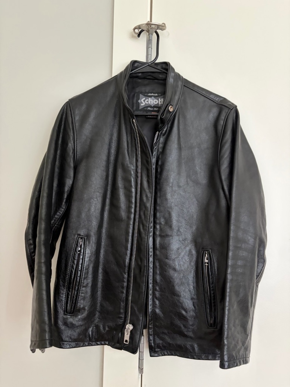 Schott NYC Men's 654 Cowhide Casual Racer Leather Jacket (Black)